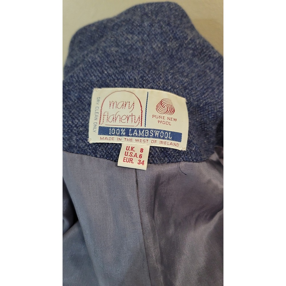 Mary Flaherty Wool Blazer Jacket Herringbone Blue UK 8 US 6 Made in Ireland - Picture 5 of 5